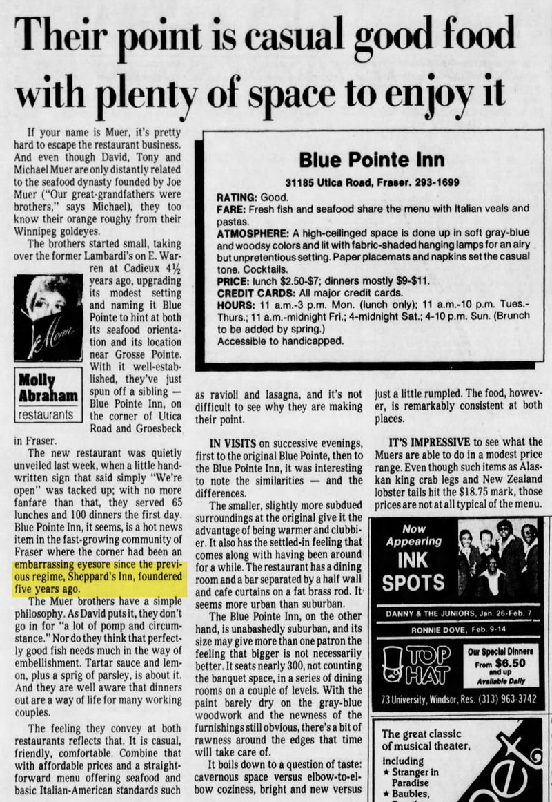 Sheppards Inn (Blue Pointe Inn) - January 1987 Article On Blue Pointe Inn (newer photo)